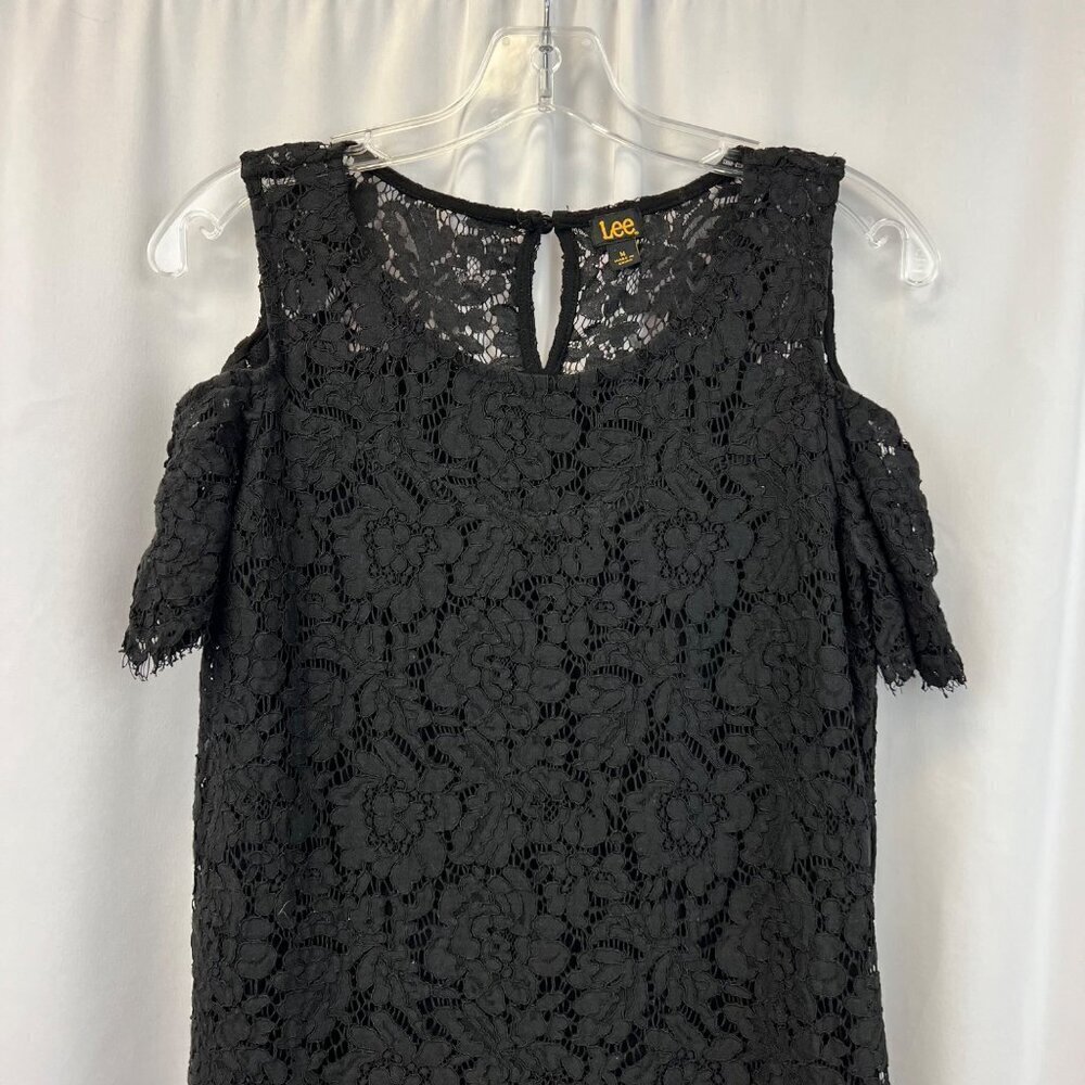 Lee Cold Shoulder Short Sleeve Lace Blouse Women’s Size M Keyhole Back Lined - Picture 2 of 9